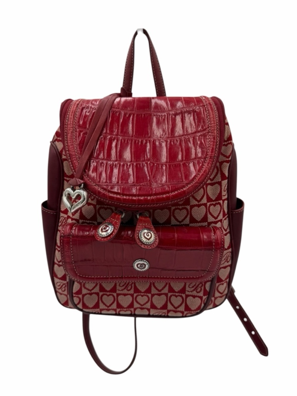 Brighton Red Croc Leather Heart Monogram Backpack Purse Charm Y2K Vintage